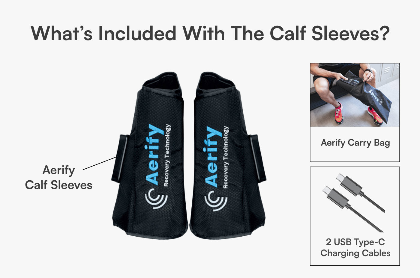 Aerify wireless calf compression sleeves and storage bag.
