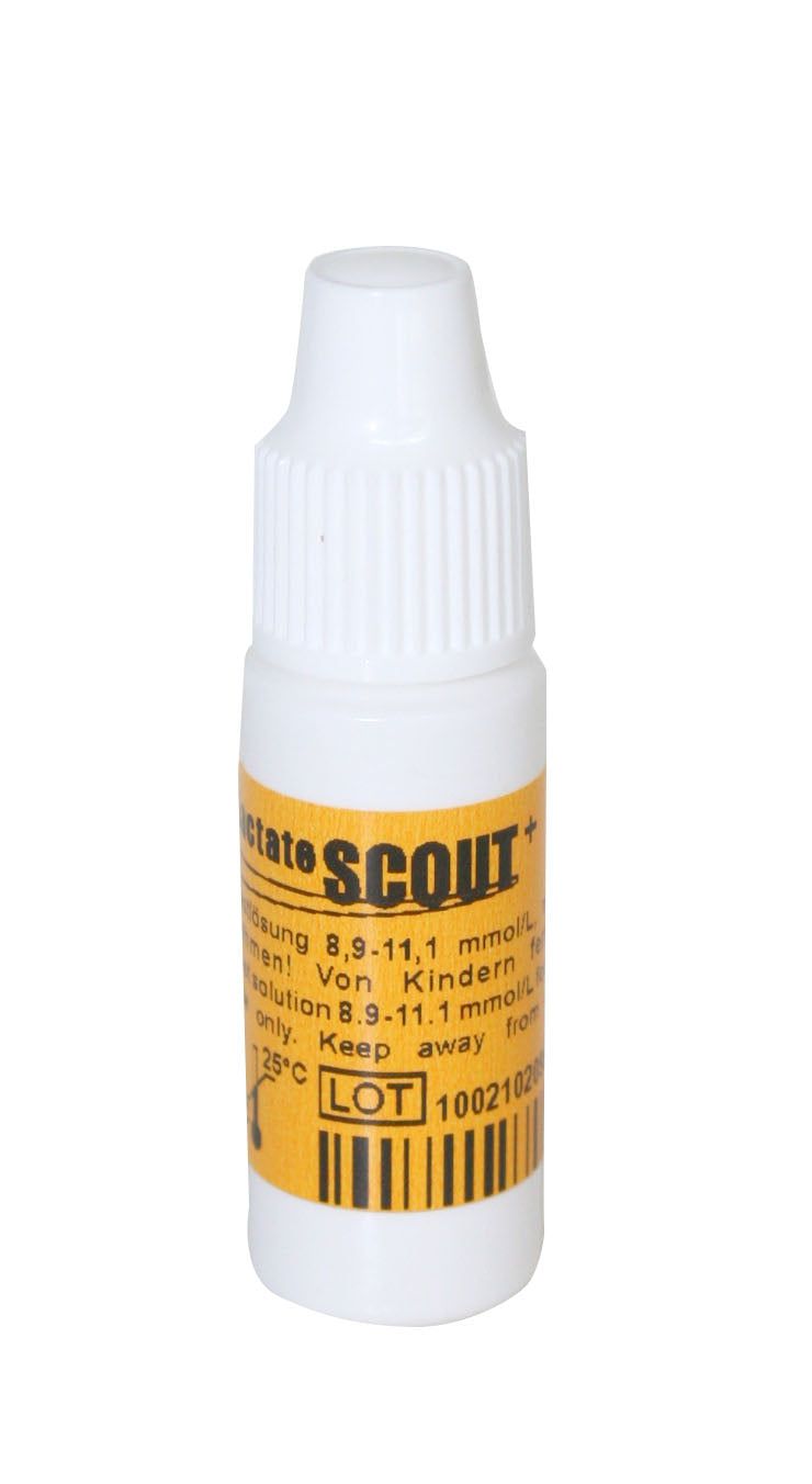 EKF test solution bottle for Lactate Scout analyzer calibration and quality control