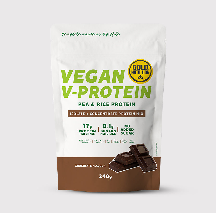 GoldNutrition V-Protein Hazelnut vegan protein powder product packaging and branding