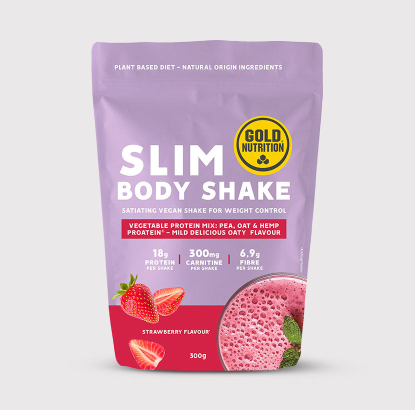 GoldNutrition Slim Body plant protein shake powder tub in vanilla flavour.