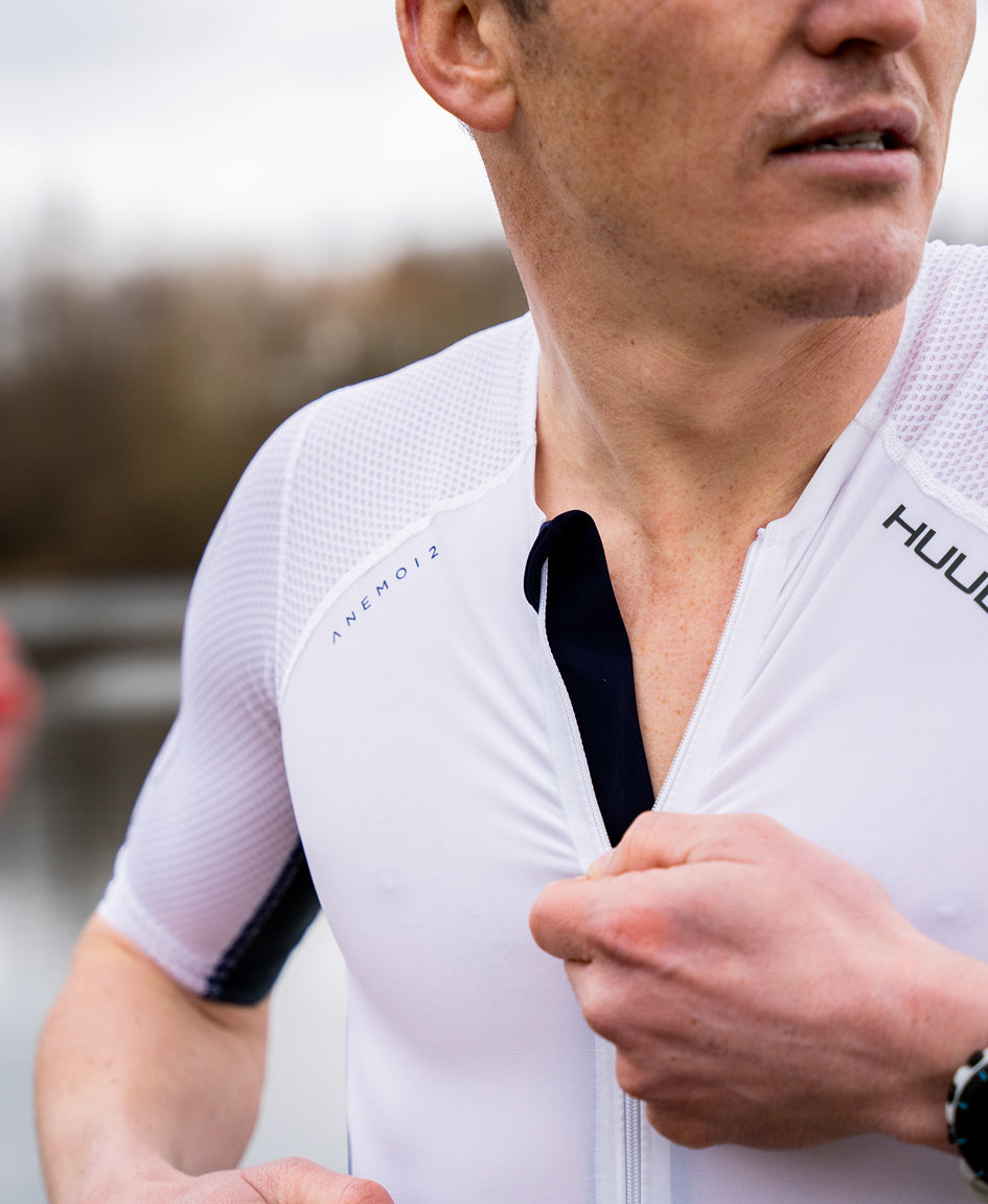 HUUB Anemoi 2 triathlon suit product photo with race-suit fit and fabric layout.