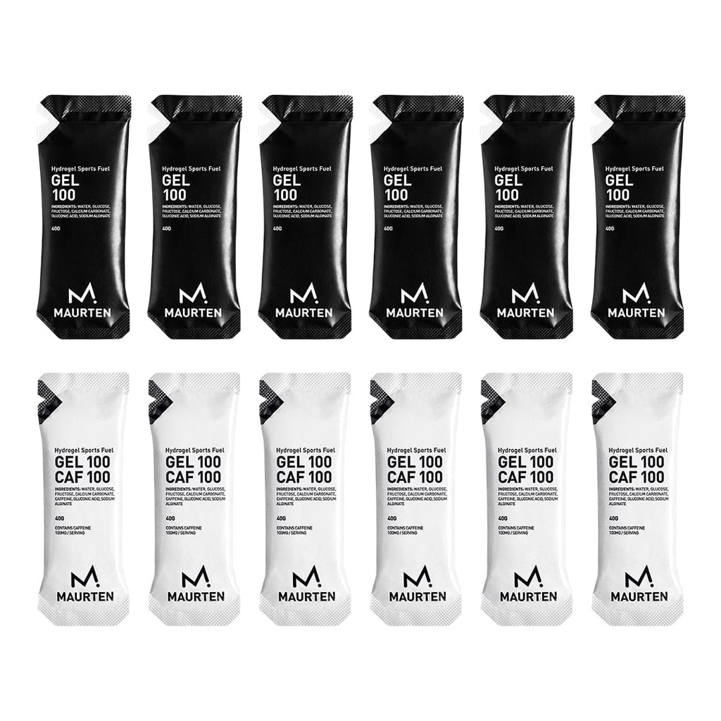 Maurten Gel Pack showing a sports gel packet with vibrant branding and nutritional information on a white background