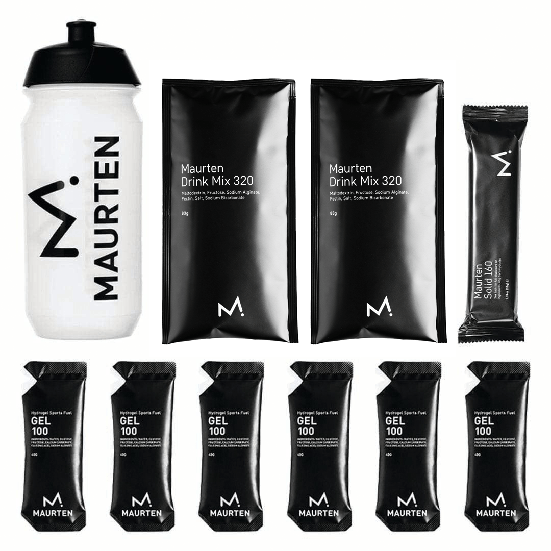 Maurten Marathon Pack including energy gels and hydration products for endurance runners, branded Maurten.