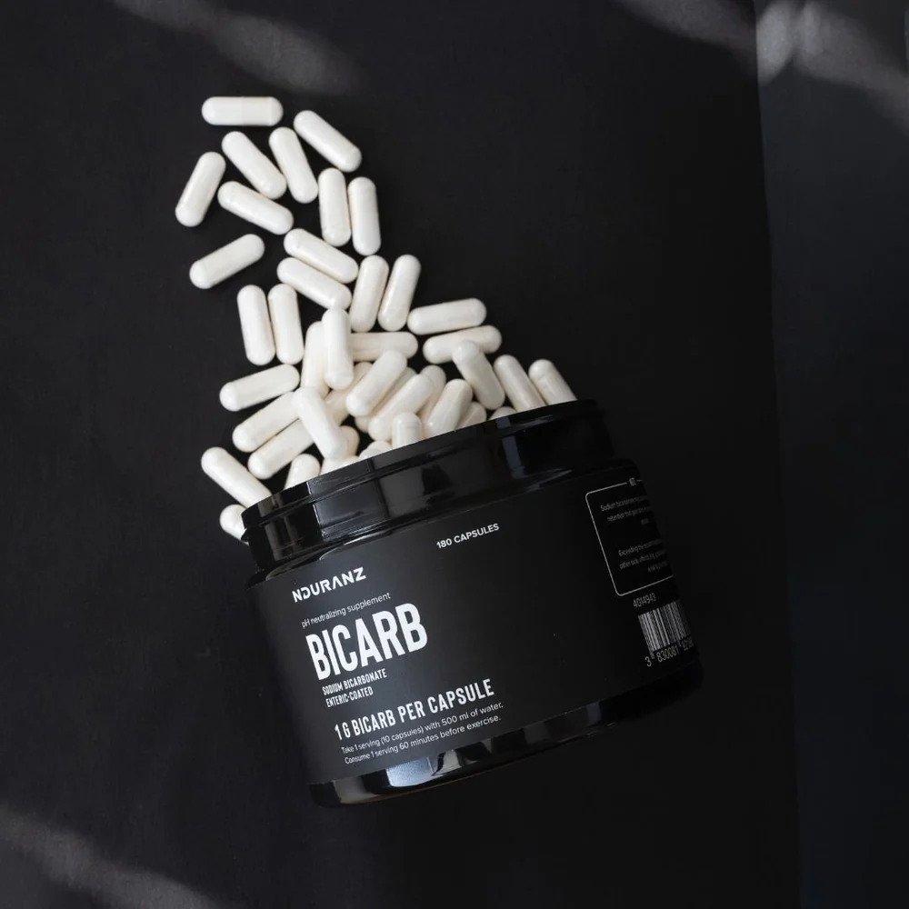 Nduranz Bicarb Enteric Coated sodium bicarbonate capsules in blister pack.