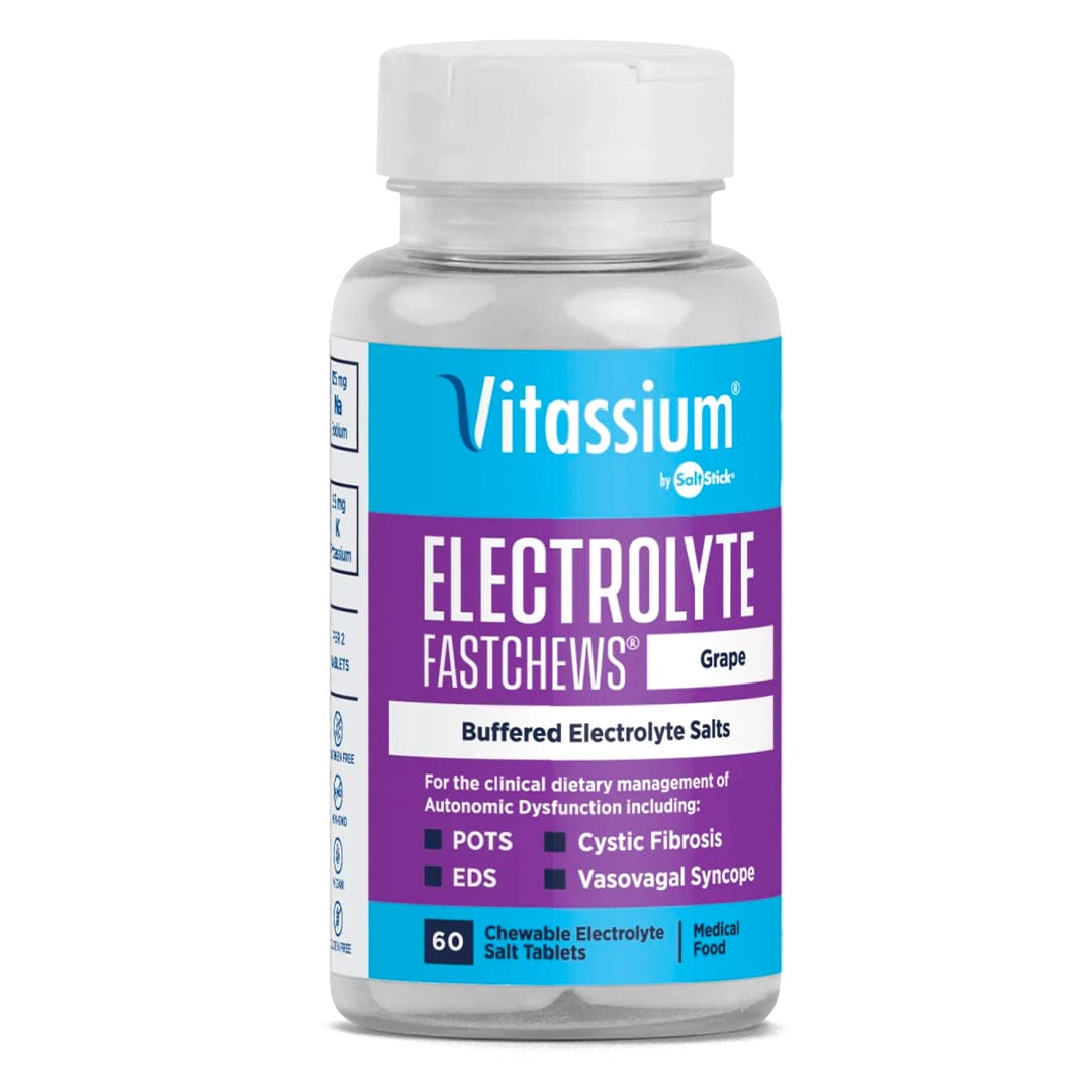 SaltStick Vitassium FastChews Fruit Punch tablets in clear container