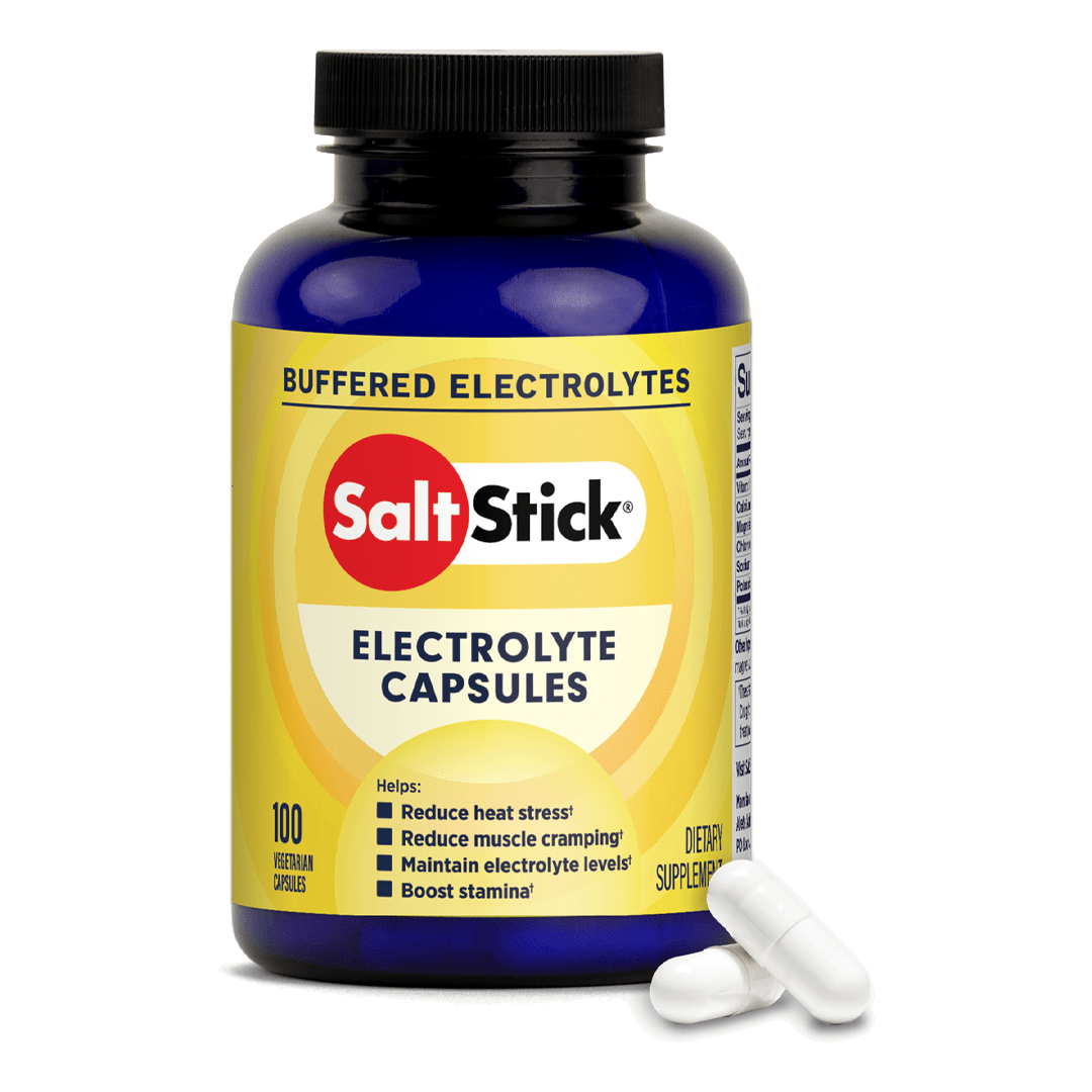 Packet of four SaltStick Caps electrolyte capsules from SaltStick, designed for hydration and electrolyte replenishment.