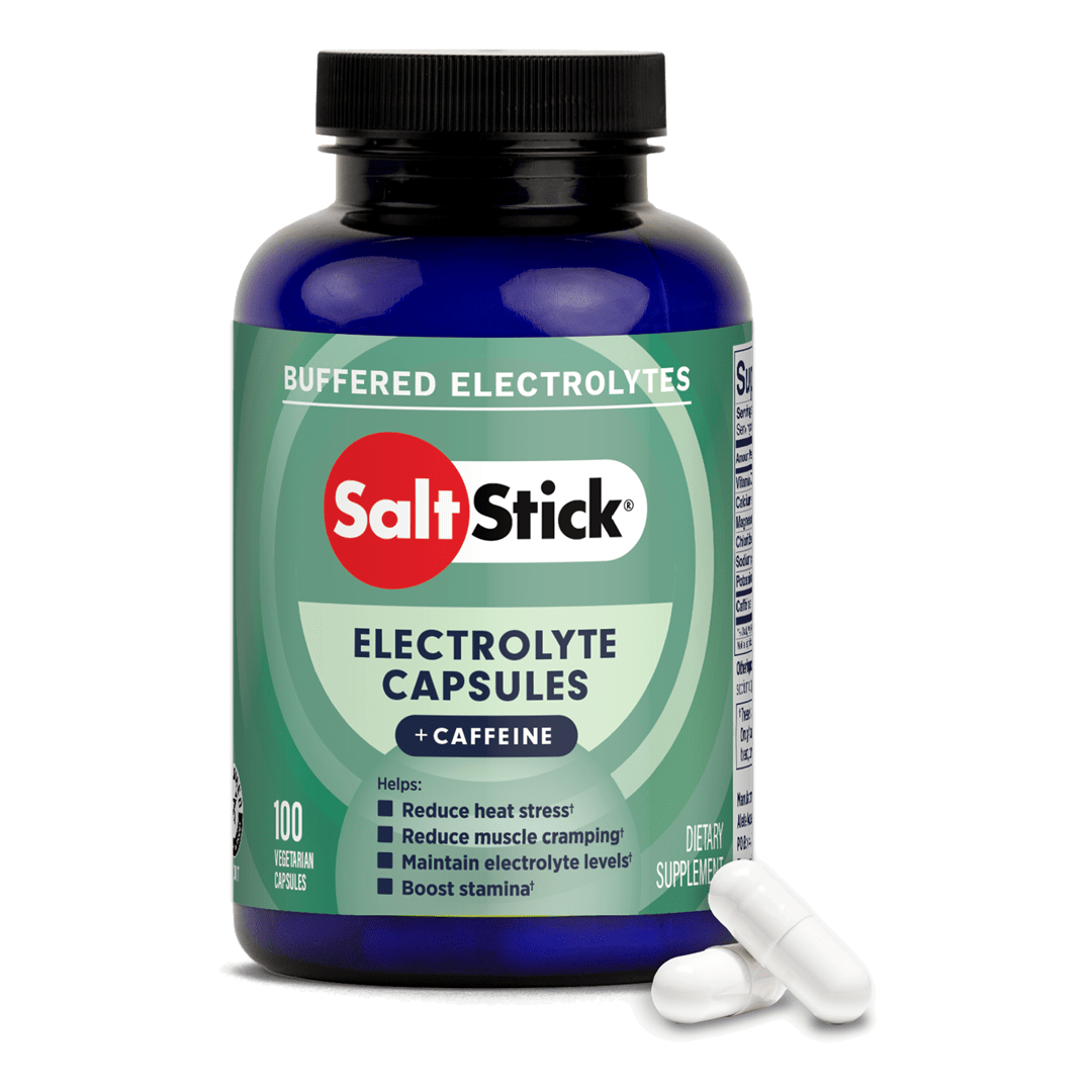 SaltStick Caps PLUS electrolyte capsules in a packet, designed for hydration and electrolyte replenishment during sports or outdoor activities.