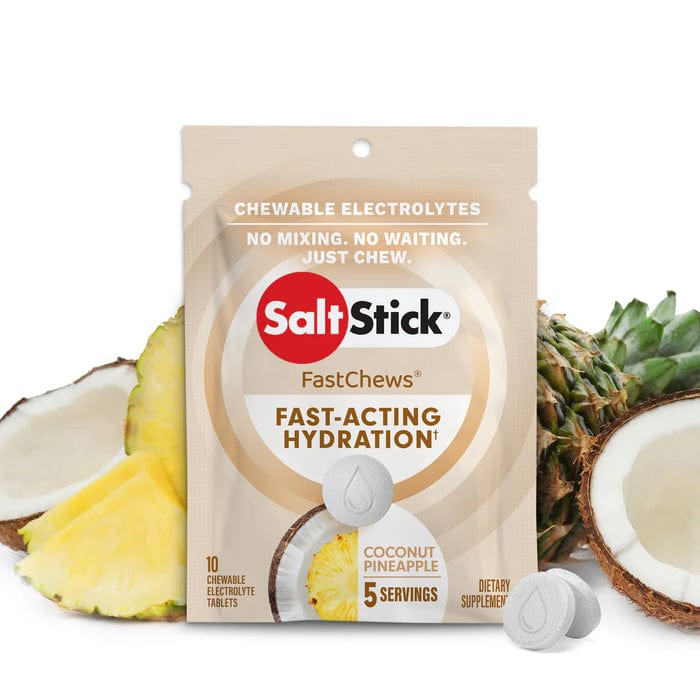 SaltStick FastChews Coconut Pineapple single-serve electrolyte chews packet.
