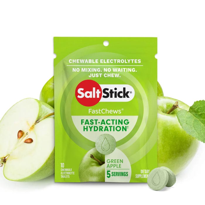SaltStick FastChews orange flavour packet and chewable electrolyte tablets.