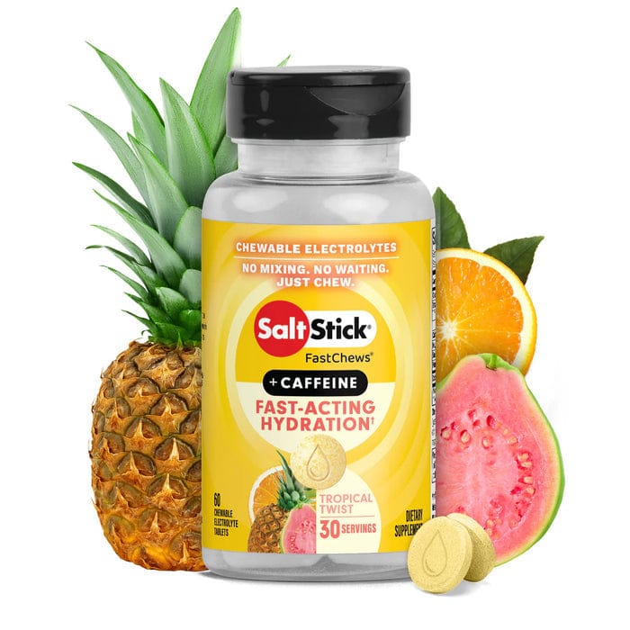 SaltStick FastChews plus Caffeine Tropical Twist electrolyte chews packaging