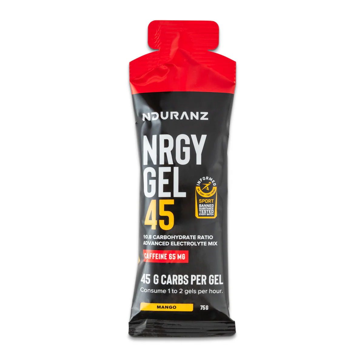 Nduranz 45 gram carbohydrate energy gel for triathlon fueling
