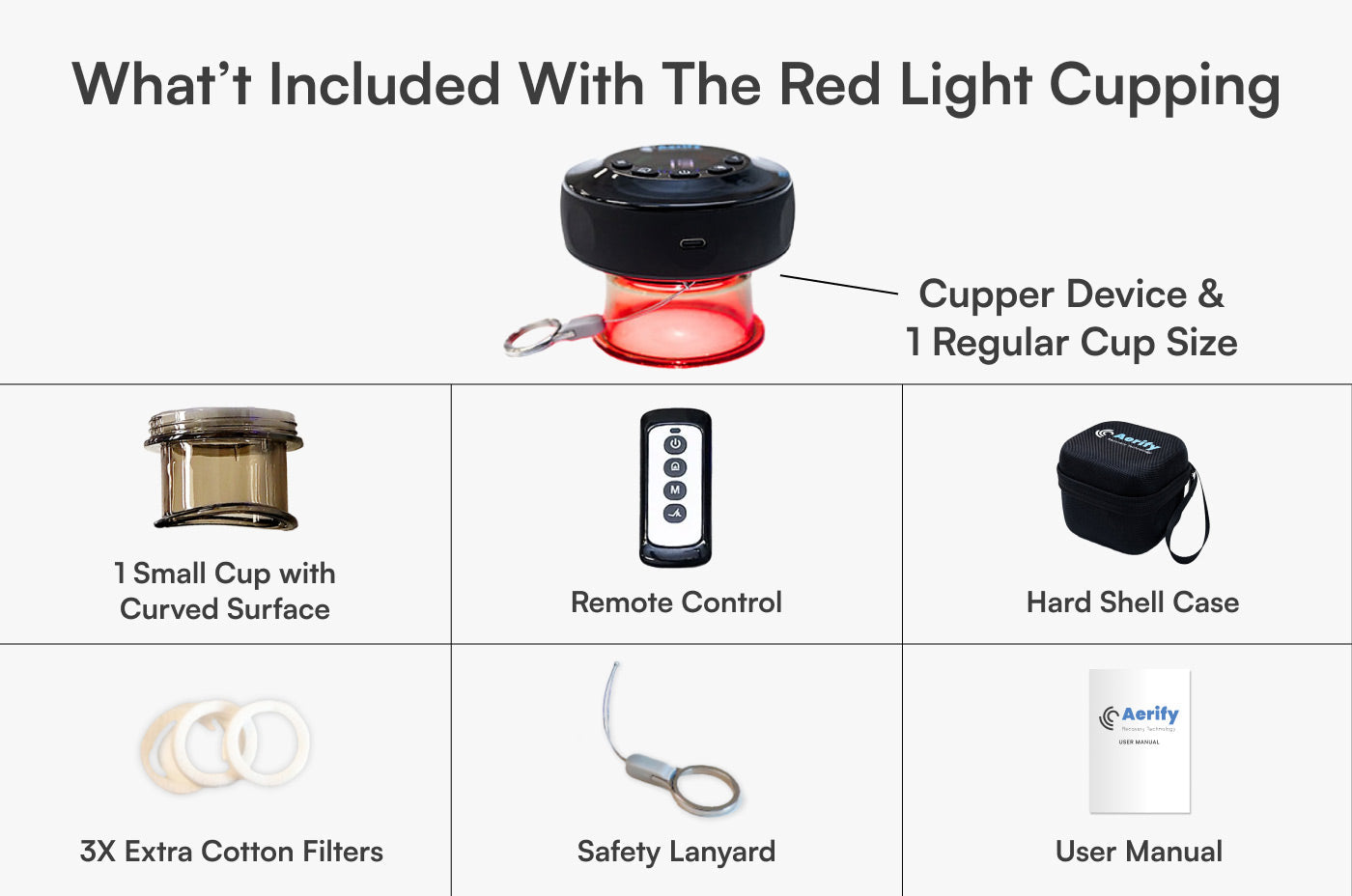 Aerify Dynamic Cupping Red Light Therapy Device packaging and accessories.