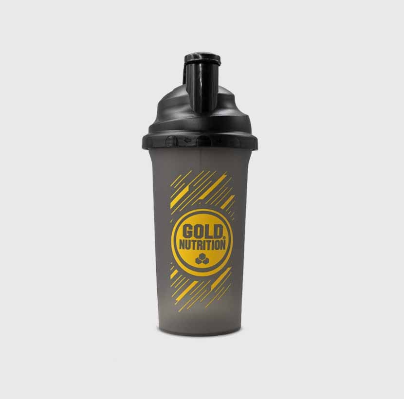 GoldNutrition 700 ml shaker bottle with a secure lid and ergonomic design for mixing protein shakes and supplements.