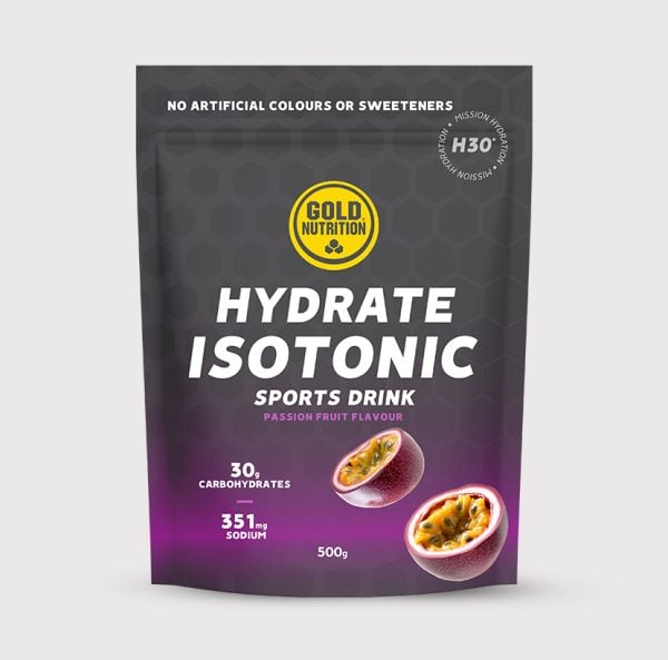 GoldNutrition Hydrate Isotonic H30 sports drink in a bottle, designed for hydration and electrolyte replenishment during exercise.