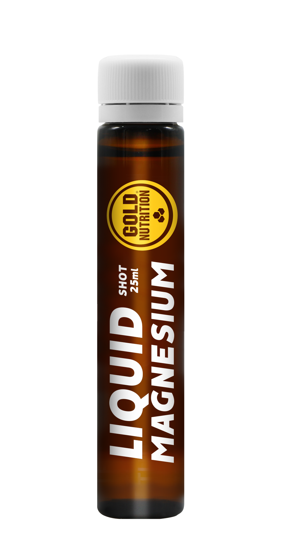 GoldNutrition Liquid Magnesium 25ml vial showing magnesium supplement label details.