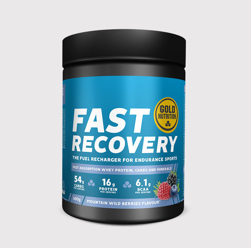 GoldNutrition Fast Recovery Drink Powder tub front view.