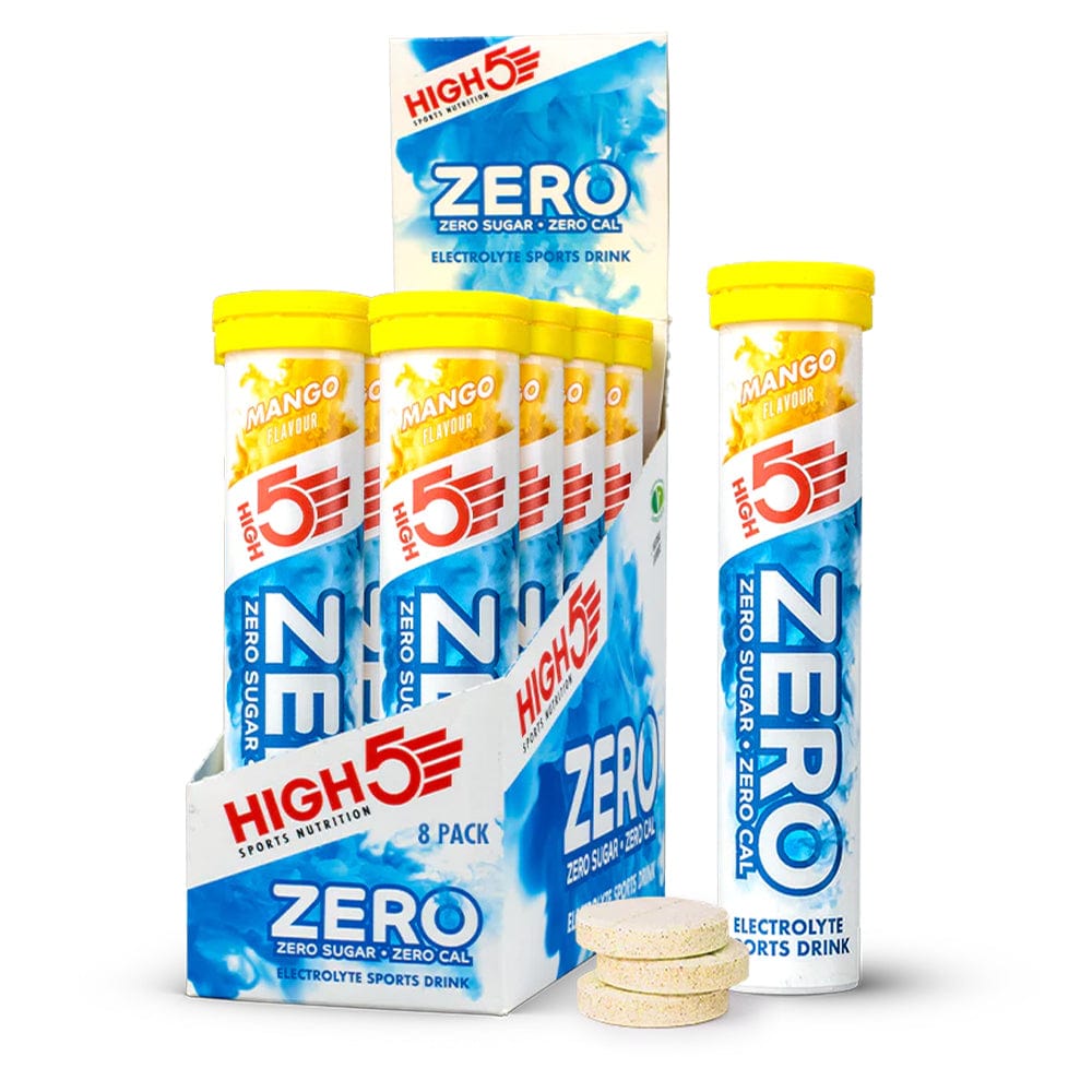 High5 ZERO Electrolyte Drink tube with 20 servings, citrus flavor, showing the colorful packaging and product branding.