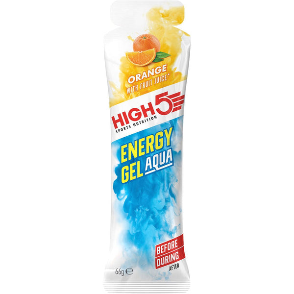 HIGH5 Energy Gel Aqua Orange single-serve sachet with fluid gel format.