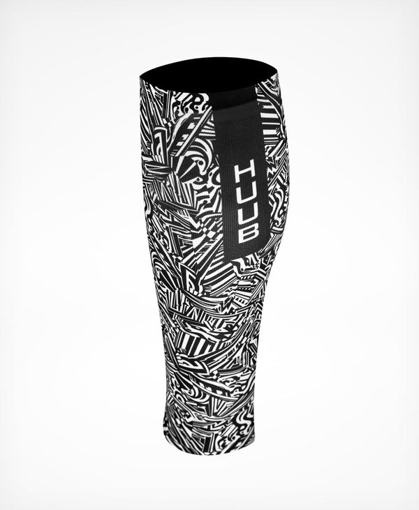 HUUB 3:Sixteen black and white aero calf sleeves pair for cycling and triathlon.