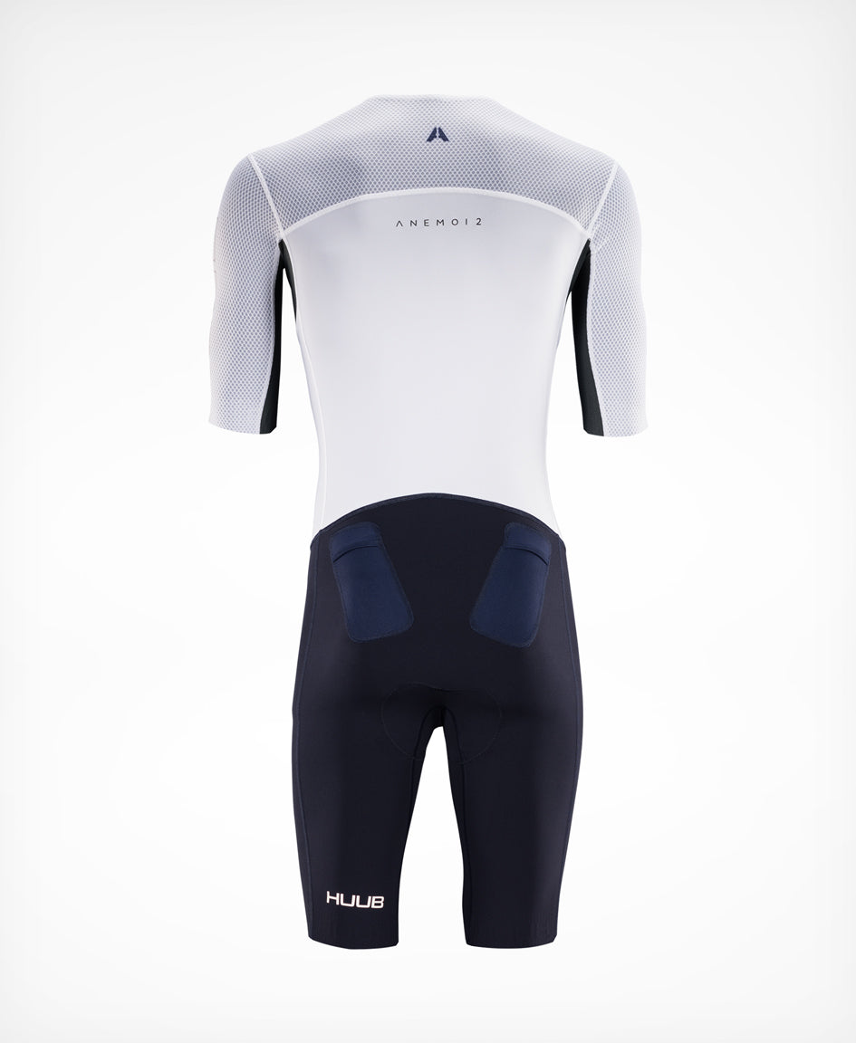 HUUB Anemoi 2 men's tri suit product angle with short sleeves and race-suit body.