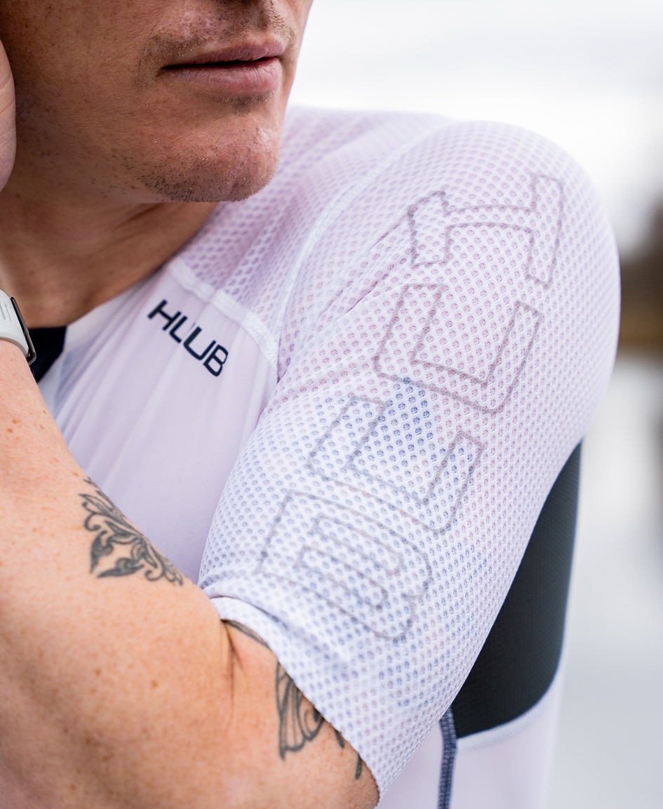 HUUB Anemoi 2 tri suit product image showing sleeve and torso panel details.