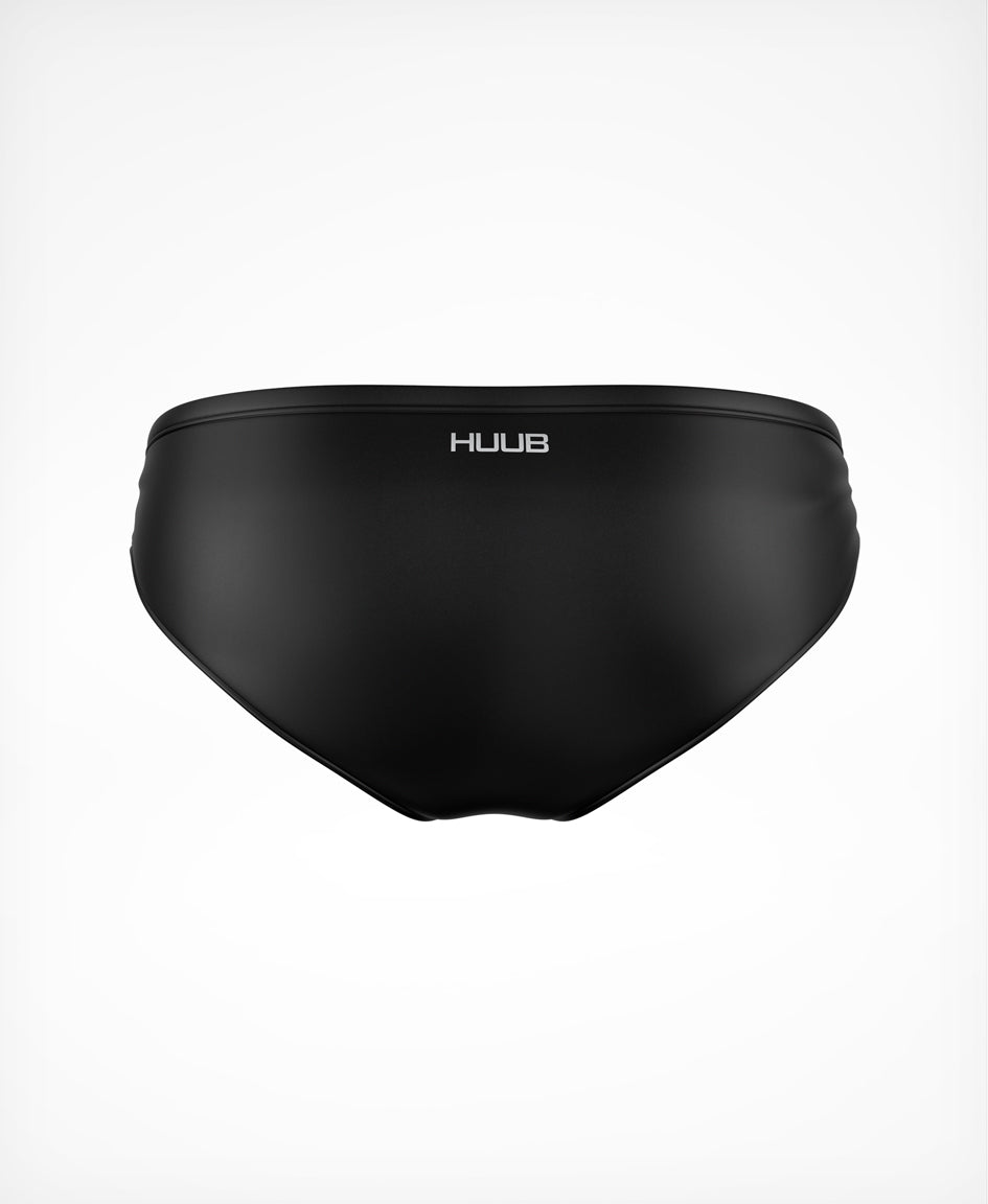 Men's HUUB swim training brief with Carvico chlorine-resistant fabric, 4-way stretch, and drawstring waist, designed for performance.