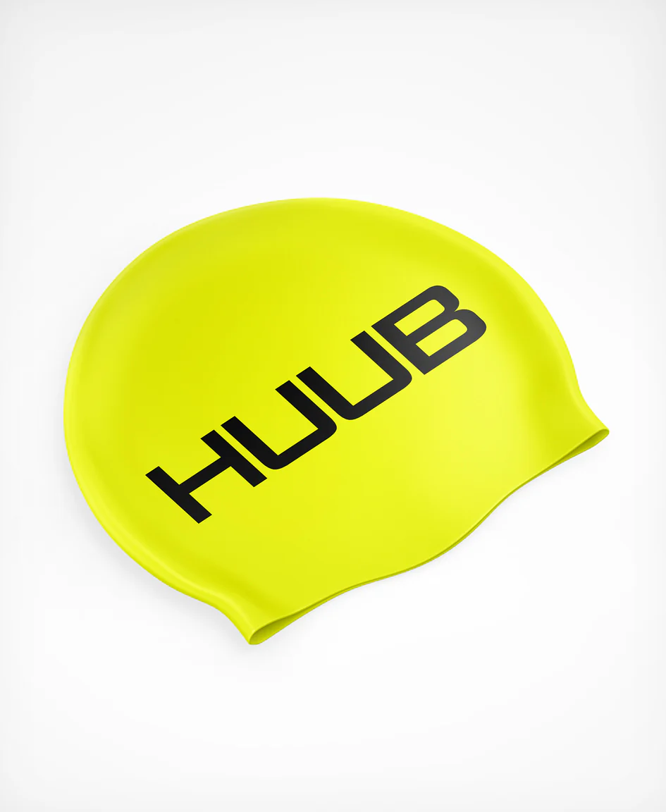 Bright orange HUUB silicone swim cap with a smooth, snug fit designed for comfortable swimming and water protection.
