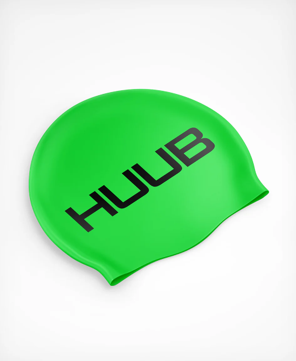 Bright orange HUUB silicone swim cap with a smooth, snug fit designed for comfortable swimming.