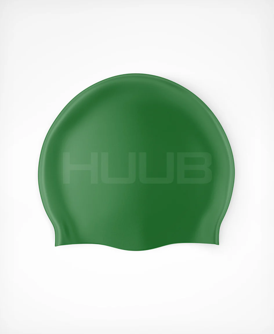 HUUB fluorescent orange silicone swim cap for women and men, designed to reduce drag and improve swim performance