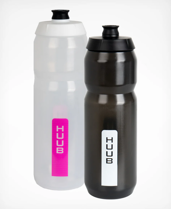 Pink HUUB 750ml sports water bottle with a sleek design, ideal for staying hydrated during workouts and outdoor activities.