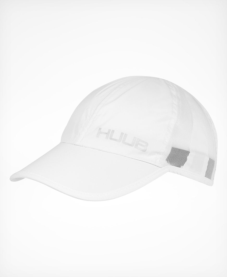 HUUB Race Cap II side view showing mesh running-cap construction.