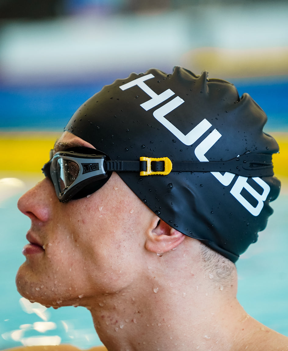 HUUB Aphotic II Swim Goggle photochromatic lens and ratchet strap detail