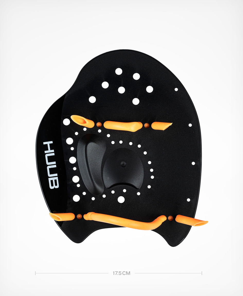 HUUB Hand Paddles – anatomical contour, soft silicone straps, three sizes, swim stroke training tool