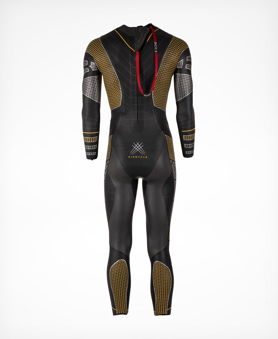 HUUB Pinnacle Silver/Yellow men's triathlon wetsuit rear product view