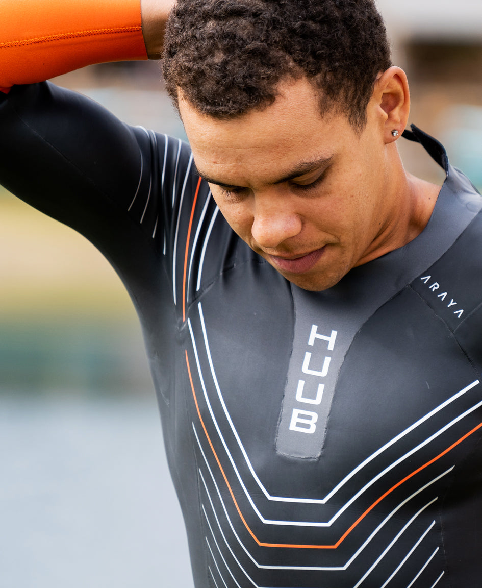 HUUB Araya men's wetsuit shoulder and upper-body panel detail