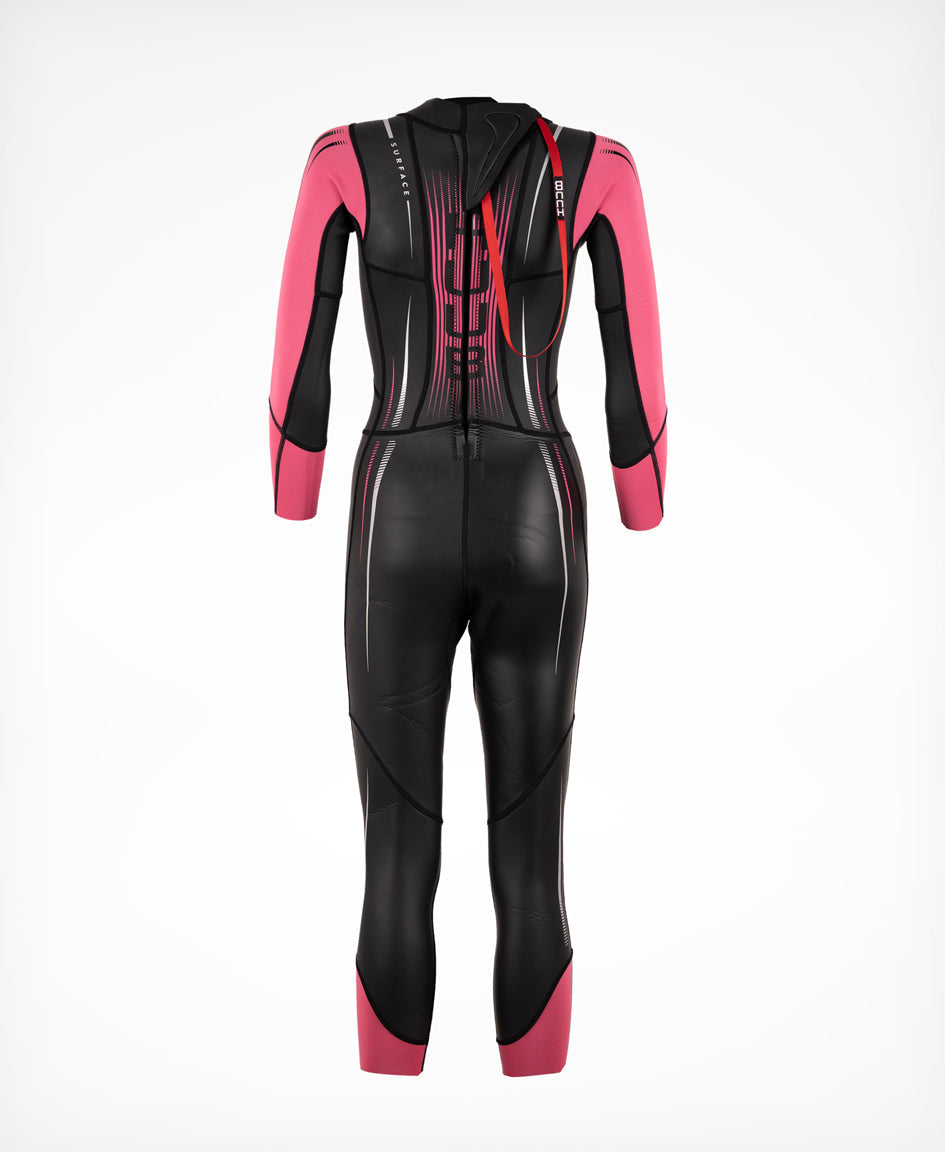 HUUB Surface Fluo Pink women's wetsuit side view with sleeve and torso panels