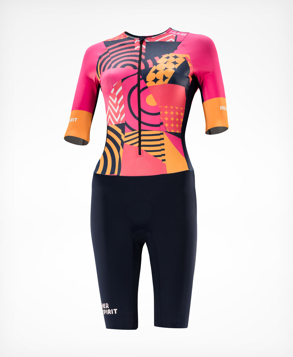 HUUB Her Spirit women's Patchwork long course tri suit front view.