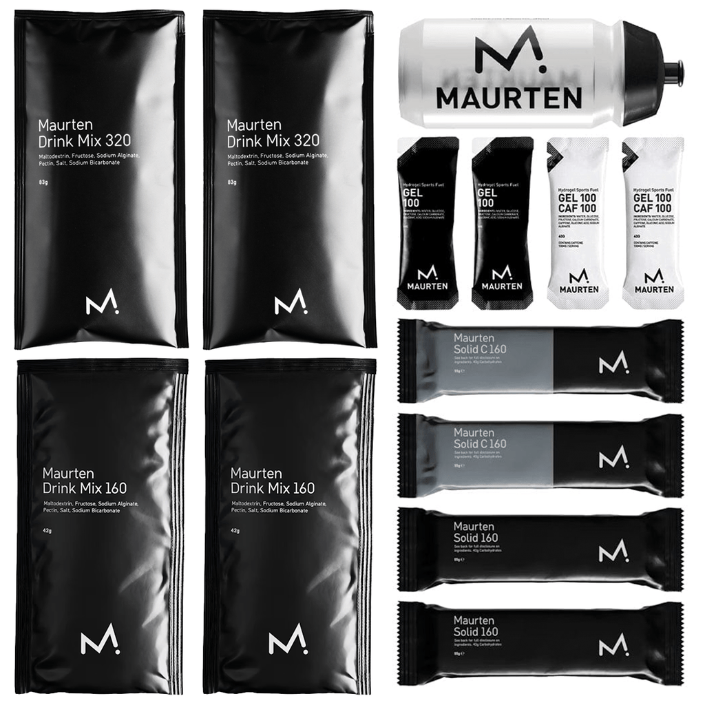 Maurten Tour de France Pack featuring energy gels and hydration products for endurance cycling nutrition.