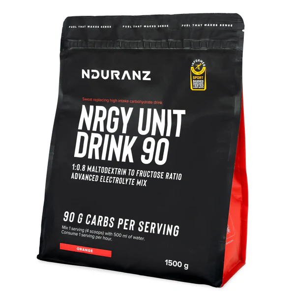 Nduranz Energy Unit Drink bottle with vibrant label, showcasing a refreshing energy beverage in a clear plastic container.
