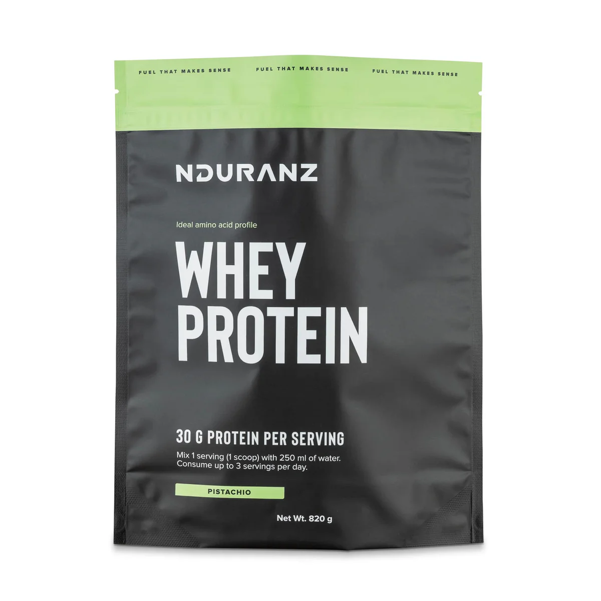 Nduranz Milk Chocolate Whey Protein powder container with scoop and label, showcasing the Nduranz brand and chocolate flavor.