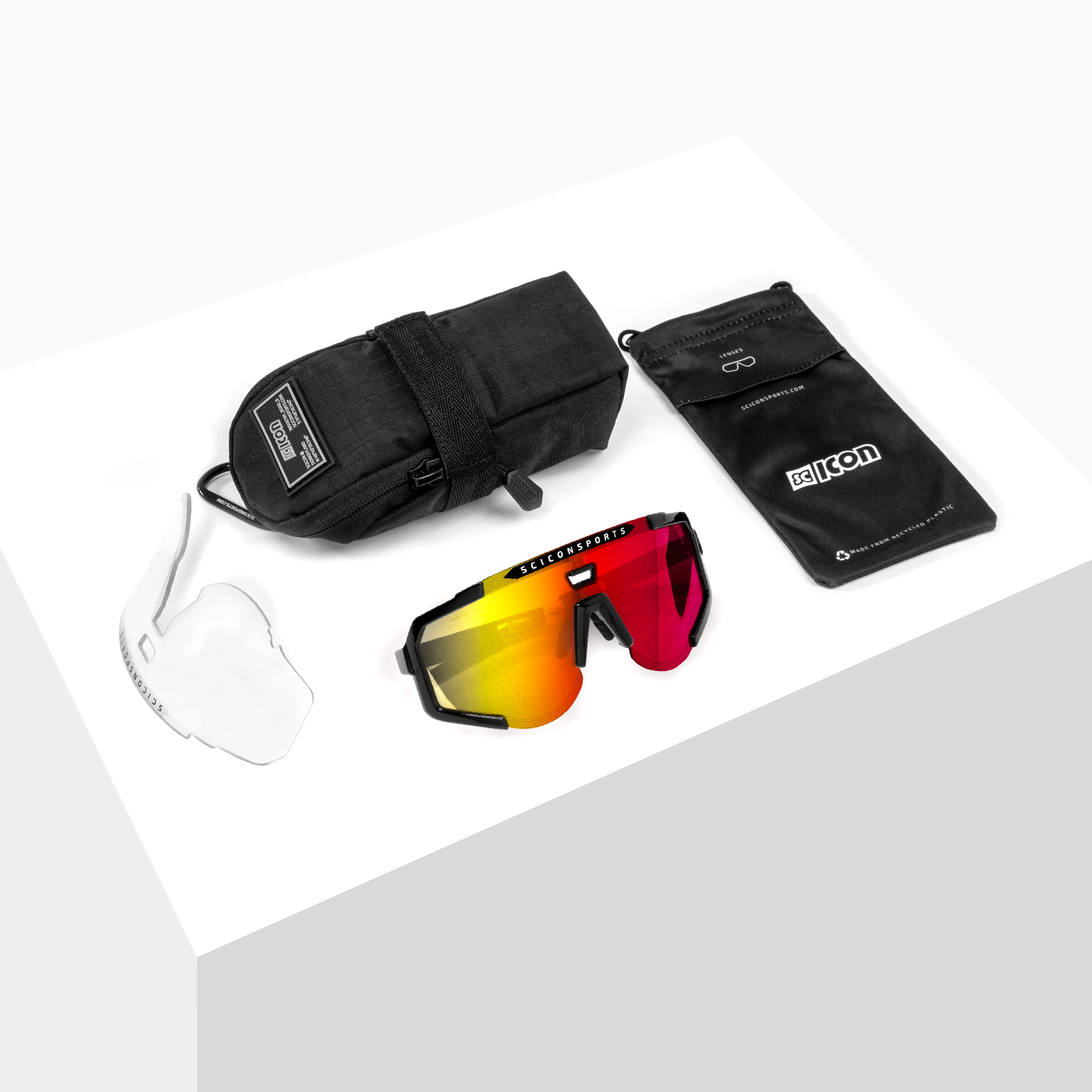 Scicon Aeroscope triathlon sunglasses front angle showing shield lens and nose bridge