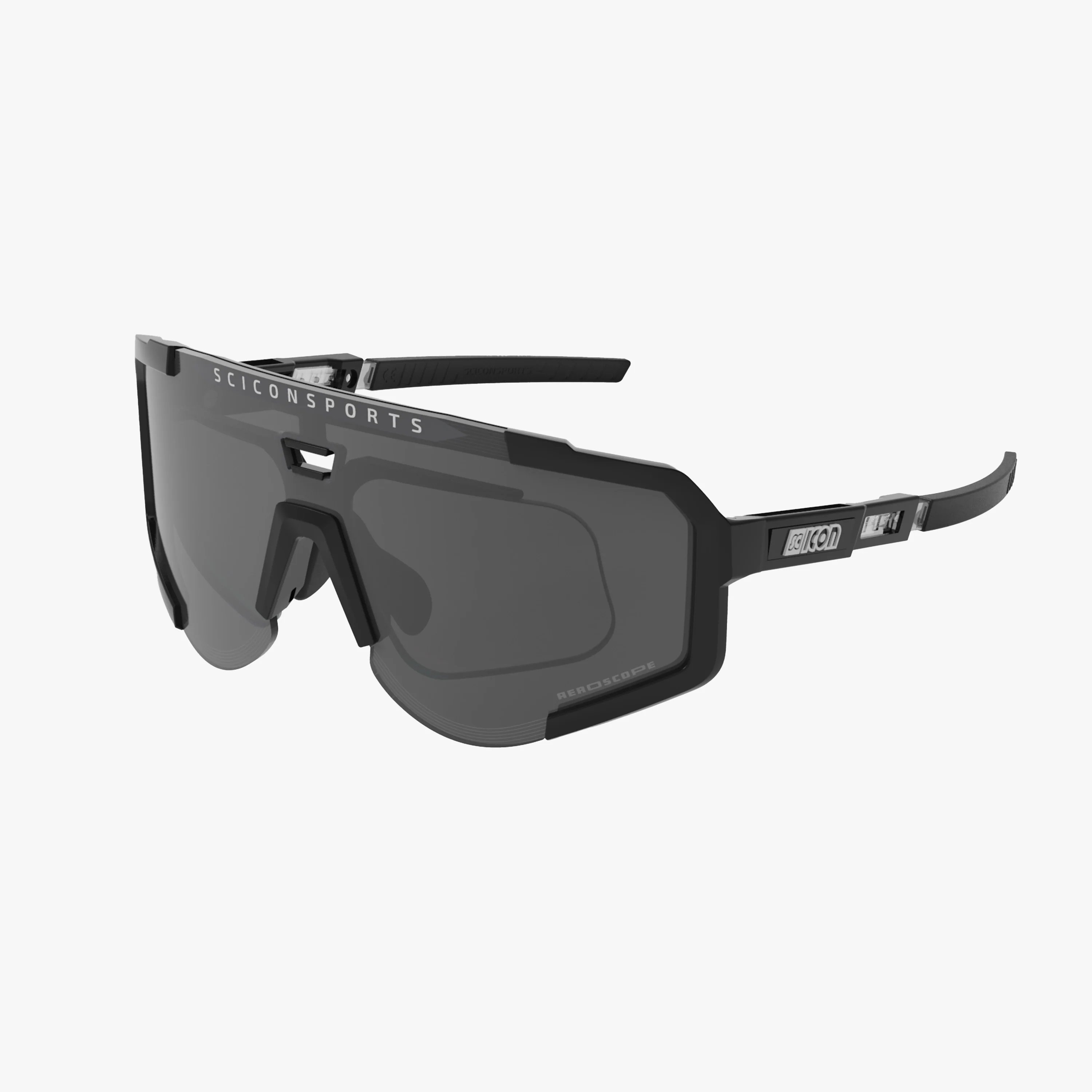 Scicon Aeroscope high-performance sport sunglasses with black glossy frame and red multi-mirror lenses.