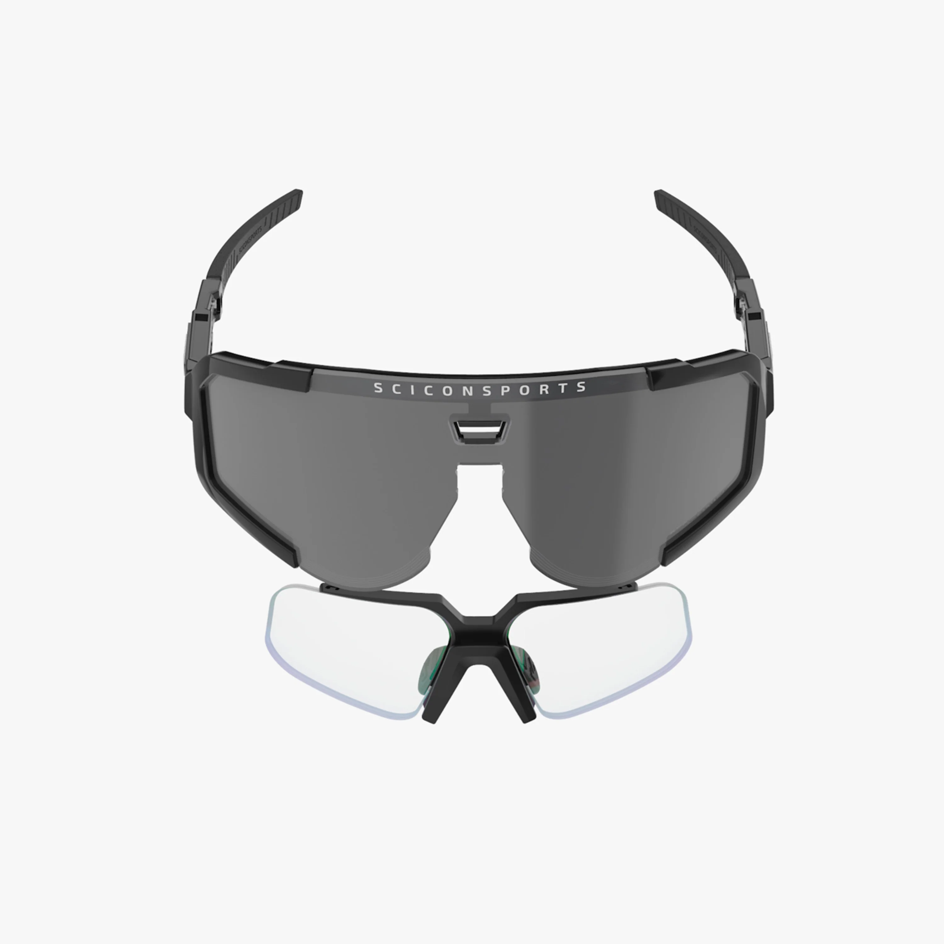 Scicon Aeroscope high-performance sport sunglasses with black gloss finish and red multimirror lenses for active wear.