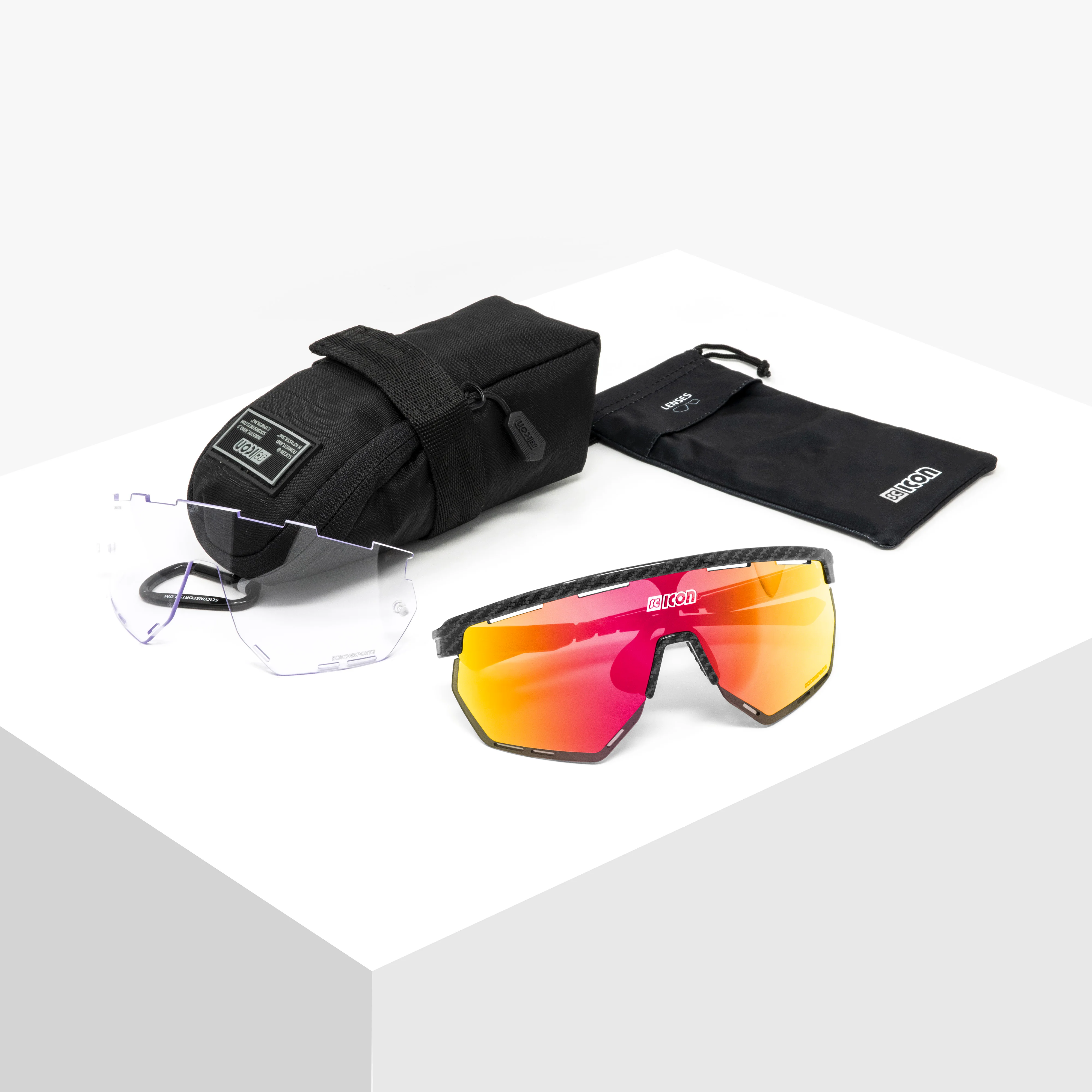 Scicon Aerowing triathlon sunglasses front angle showing cylindrical shield lens and nose pad
