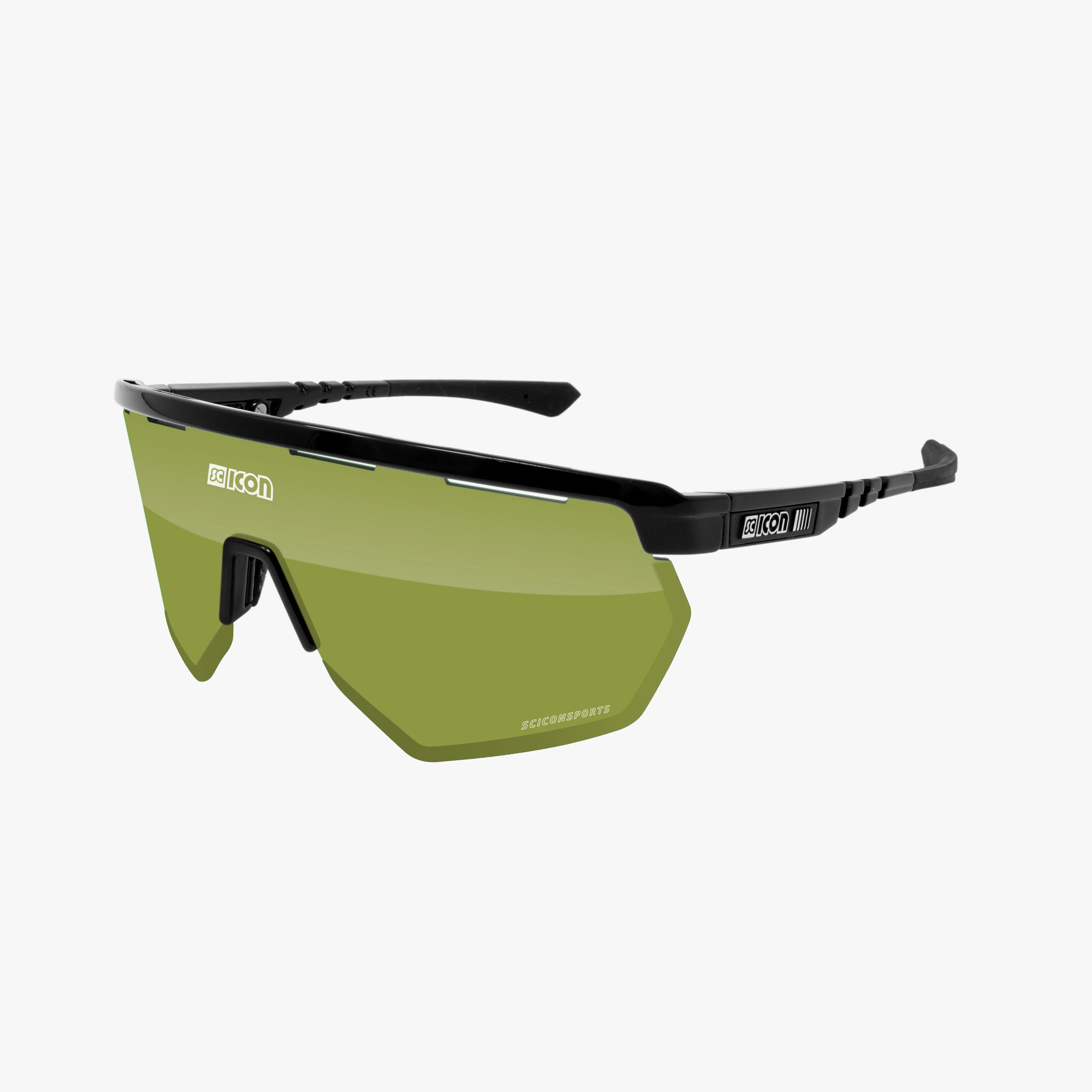 Scicon Aerowing high-performance sport sunglasses with glossy black frame and red multimirror lenses, designed for active outdoor use.