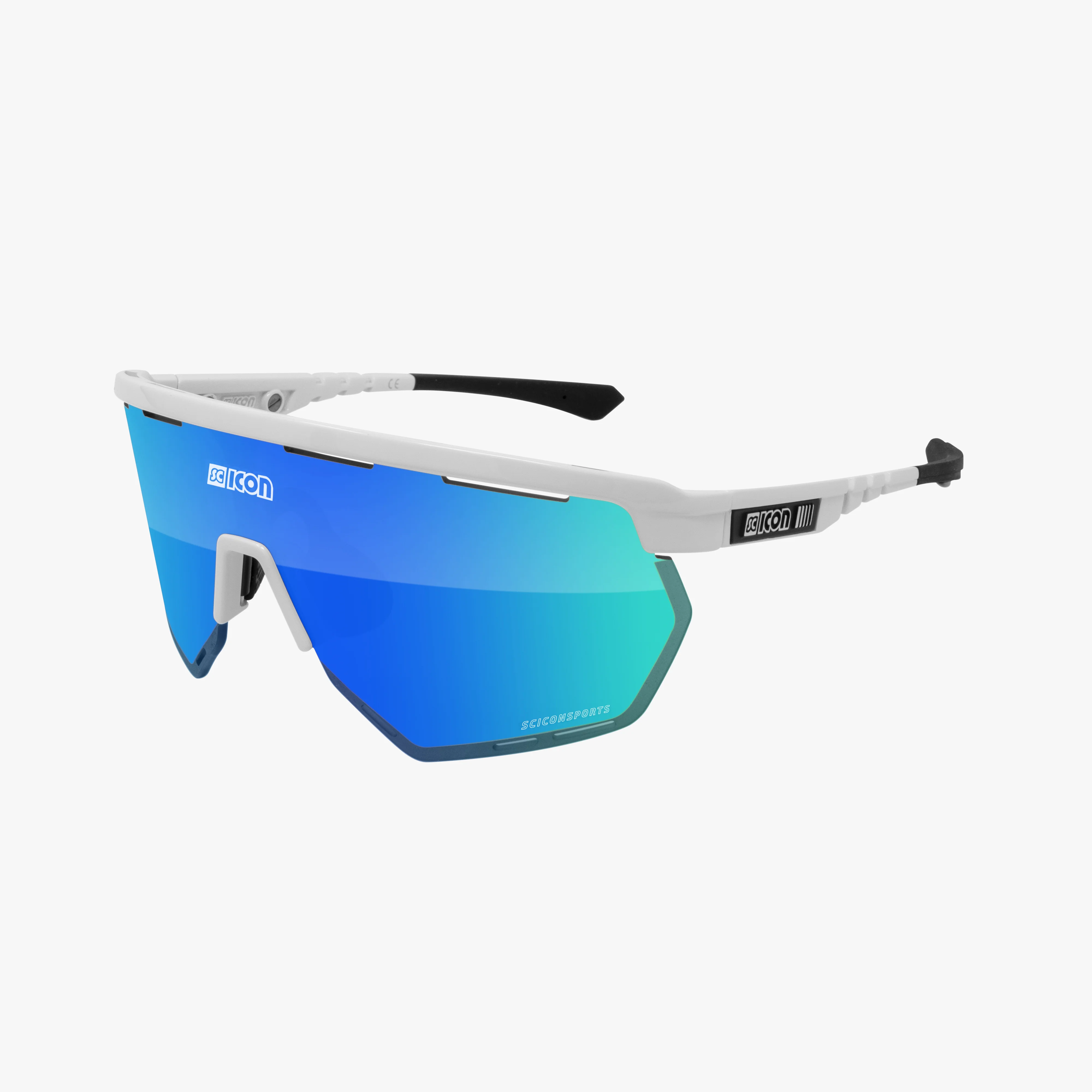 Black gloss AEROWING high-performance sport sunglasses by Scicon with red mirror lenses, designed for active sports.
