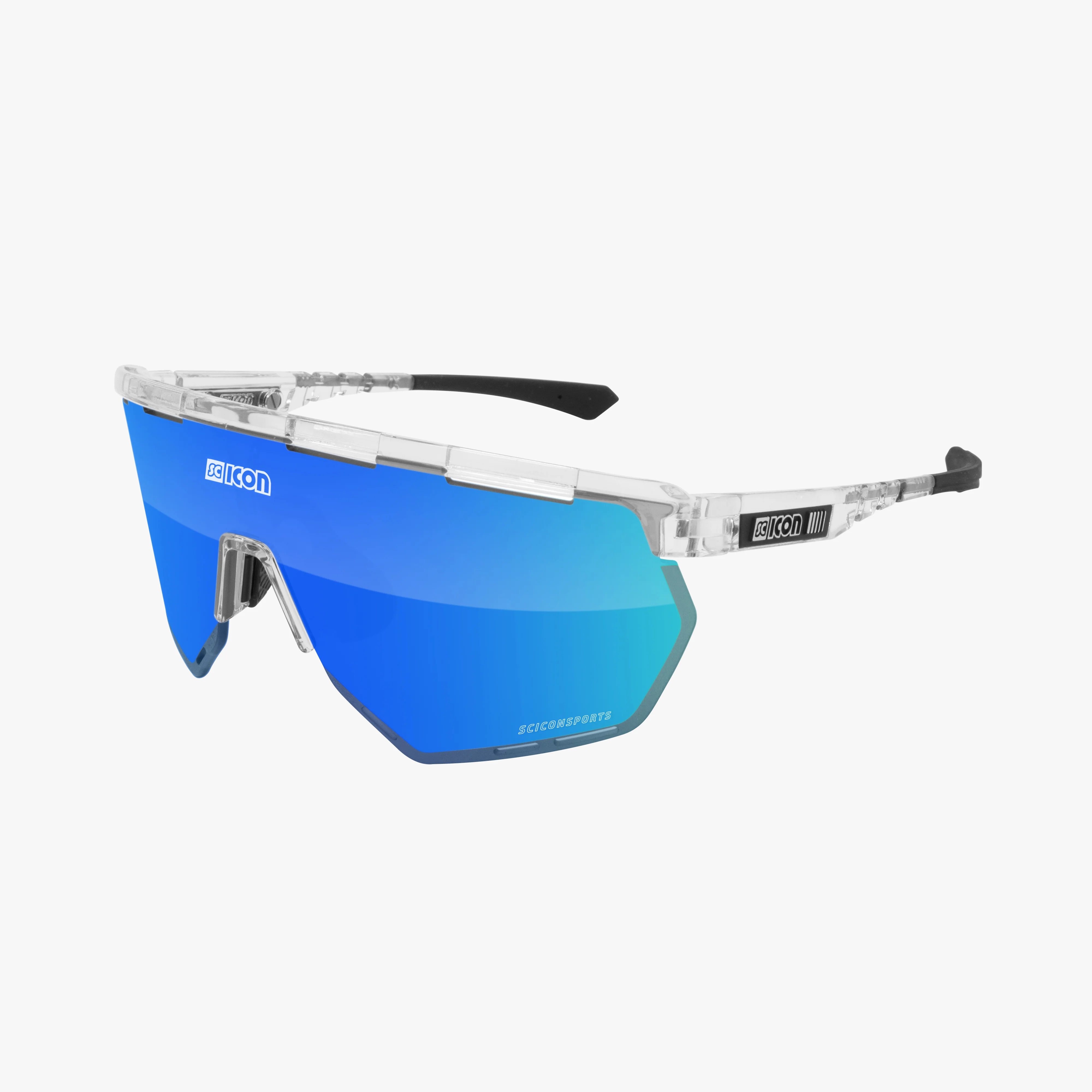 Scicon Aerowing high-performance sport sunglasses with black gloss finish and red mirror lenses, designed for active outdoor use.