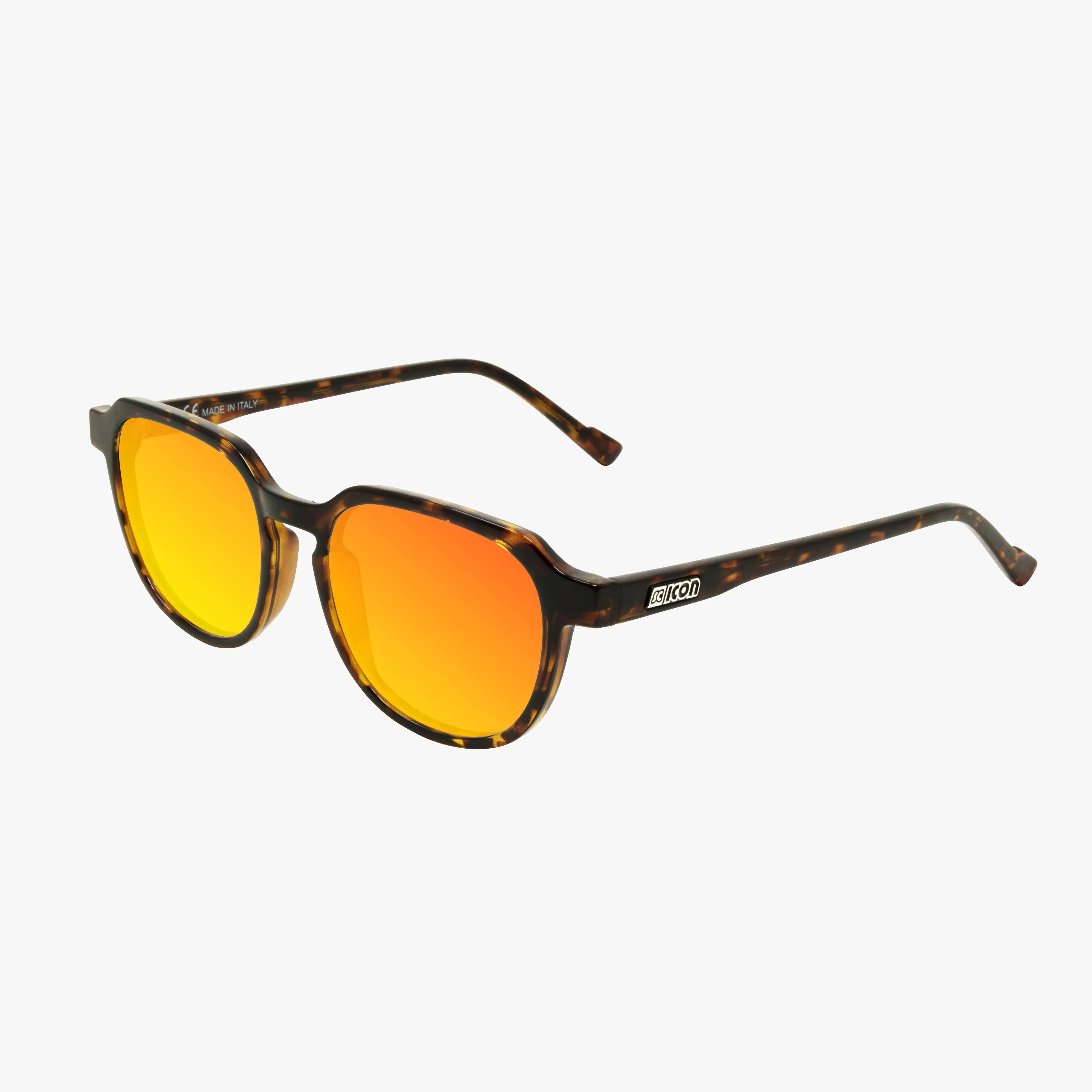 Scicon Vertex Timeless Italian eyewear with black gloss finish and vibrant red multimirror lenses.