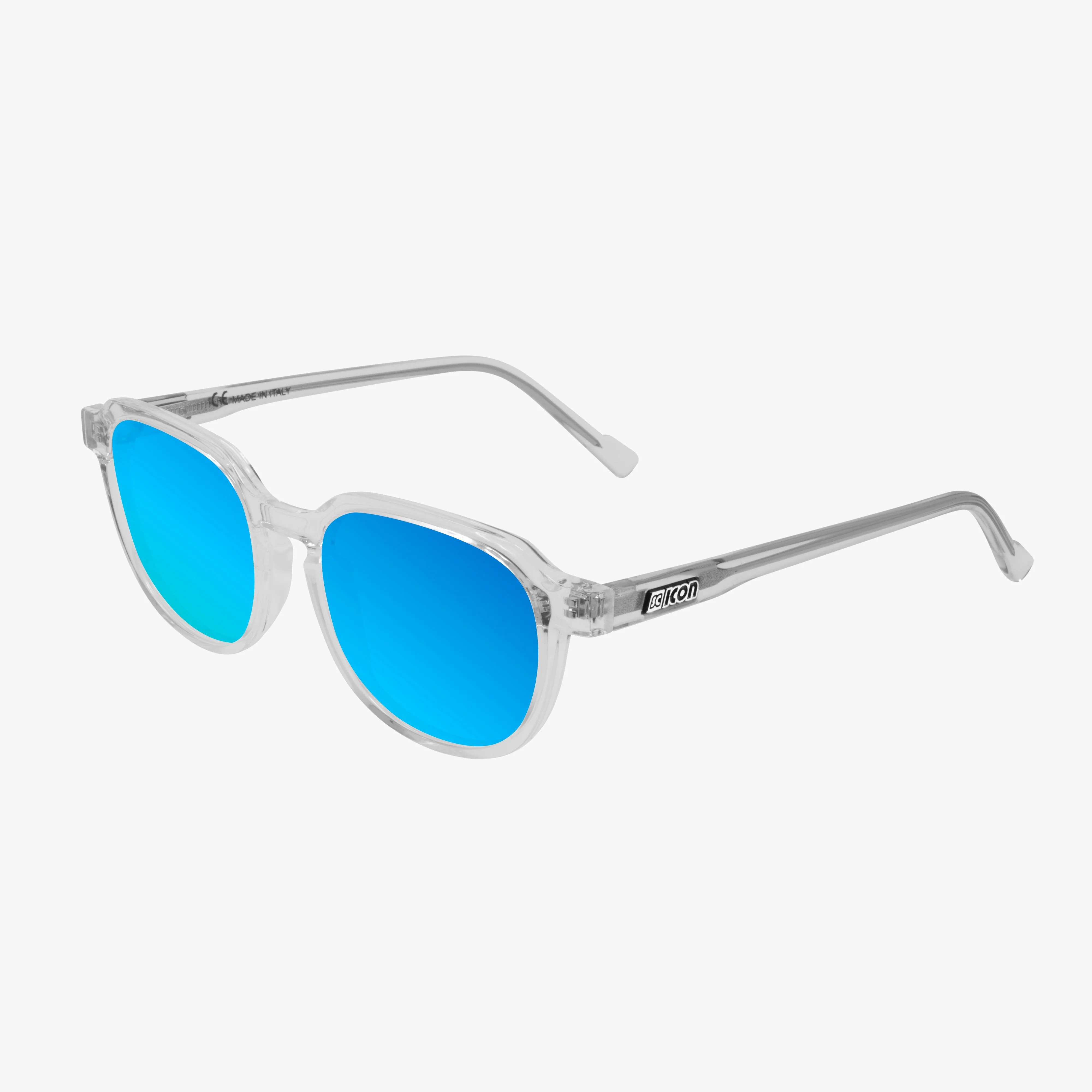 Scicon Vertex Timeless Italian eyewear with glossy black frame and red multi-mirror lenses, stylish and modern design.