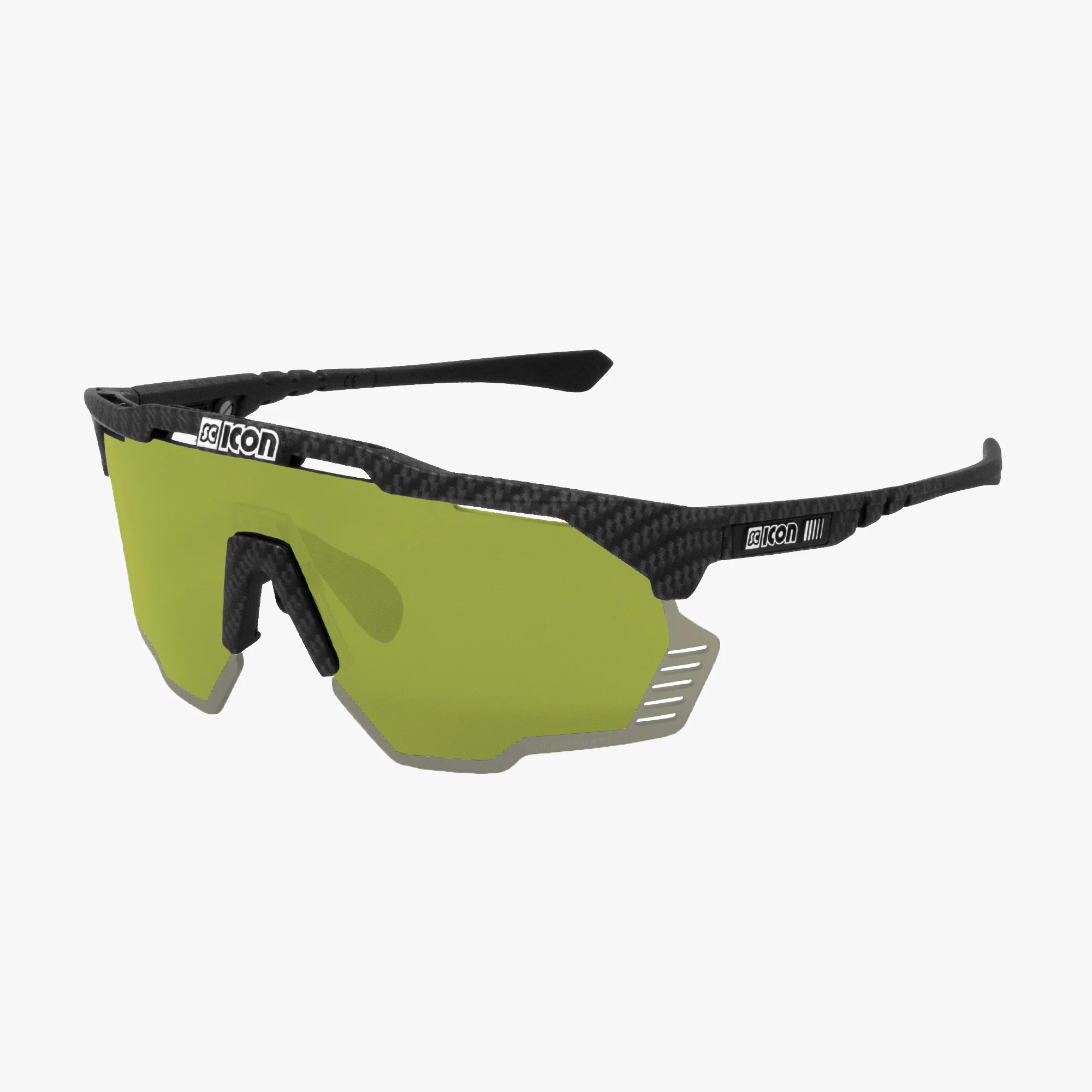 Scicon Aeroshade Kunken high-performance sport sunglasses with matte carbon frame and red mirrored lenses.
